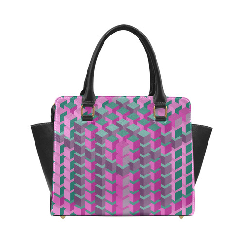 Pink & Green Cubes Geometric Abstract Classic Shoulder Handbag (Model 1653)