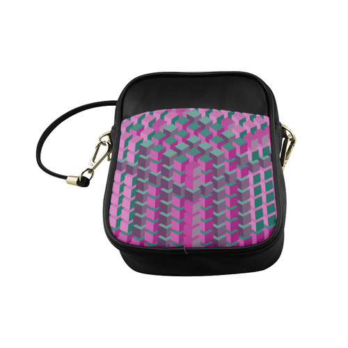Pink & Green Cubes Geometric Abstract Sling Bag (Model 1627)