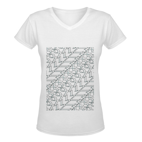 NUMBERS Collection Women 1234567 V-neck(Long)wht Women's Deep V-neck T-shirt (Model T19)