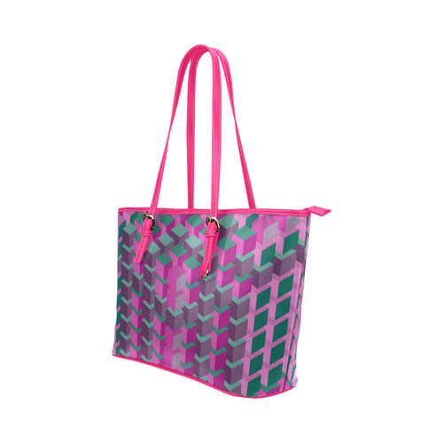 Pink & Green Cubes Geometric Abstract Leather Tote Bag/Large (Model 1651)