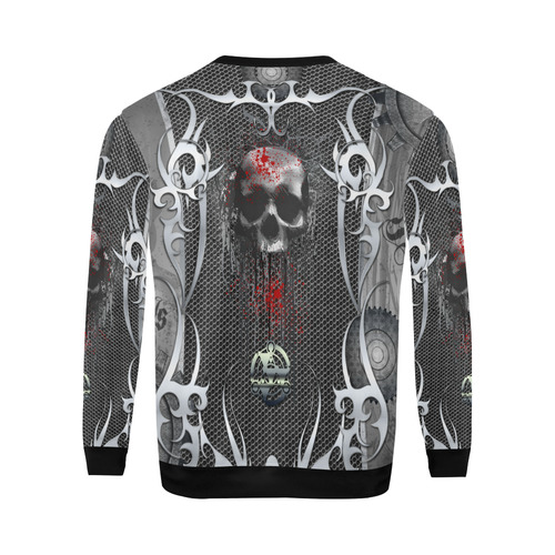 Awesome skull on metal design All Over Print Crewneck Sweatshirt for Men/Large (Model H18)