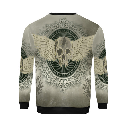 Skull with wings and roses on vintage background All Over Print Crewneck Sweatshirt for Men/Large (Model H18)