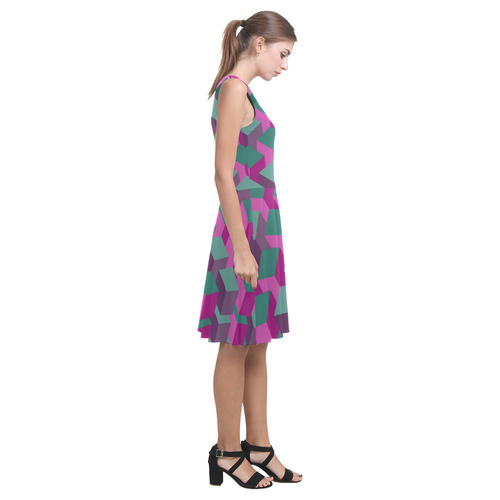 Pink & Green Cubes Geometric Abstract Atalanta Casual Sundress(Model D04)