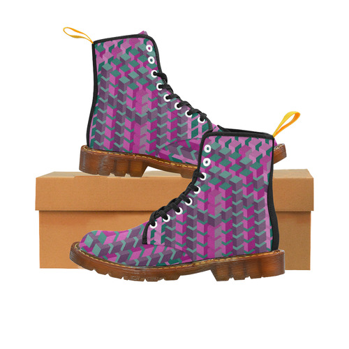 Pink & Green Cubes Geometric Abstract Martin Boots For Women Model 1203H