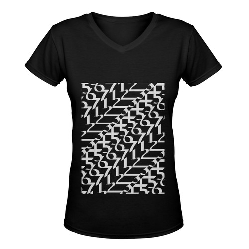 NUMBERS Collection Women 1234567 V-neck(Long)blk/wht Women's Deep V-neck T-shirt (Model T19)
