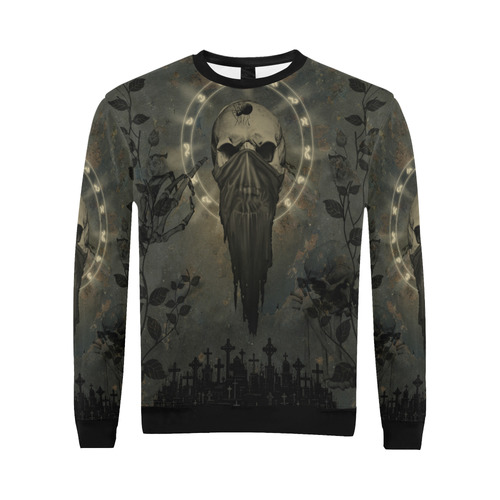 The creepy skull with spider All Over Print Crewneck Sweatshirt for Men/Large (Model H18)