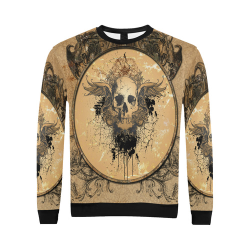 Awesome skull with wings and grunge All Over Print Crewneck Sweatshirt for Men/Large (Model H18)