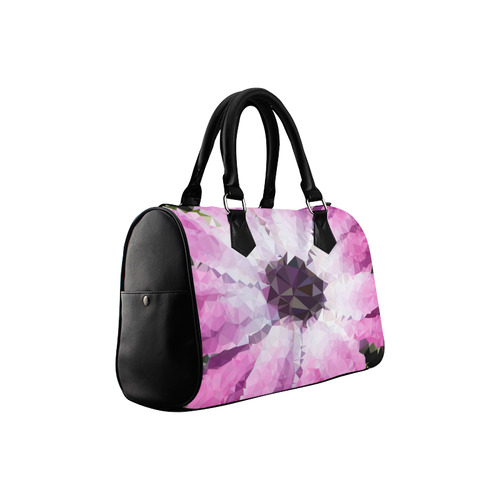 Pink Flower Floral Geometric Triangles Boston Handbag (Model 1621)