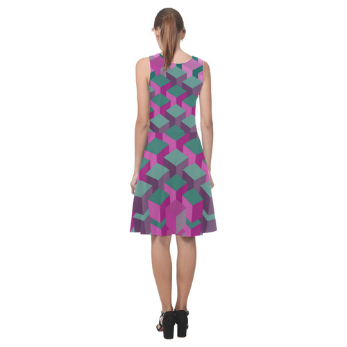 Pink & Green Cubes Geometric Abstract Atalanta Casual Sundress(Model D04)