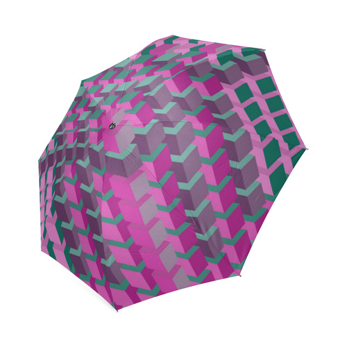 Pink & Green Cubes Geometric Abstract Foldable Umbrella (Model U01)