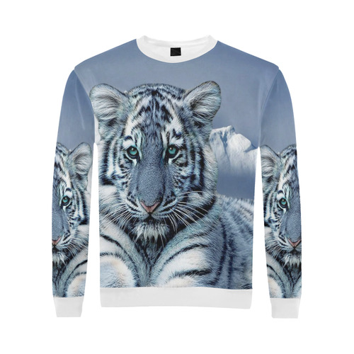 Blue White Tiger All Over Print Crewneck Sweatshirt for Men (Model H18)