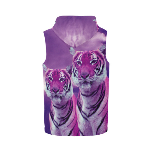Purple Tiger All Over Print Sleeveless Zip Up Hoodie for Men (Model H16)