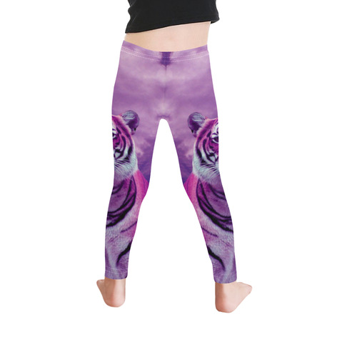 Purple Tiger Kid's Ankle Length Leggings (Model L06)