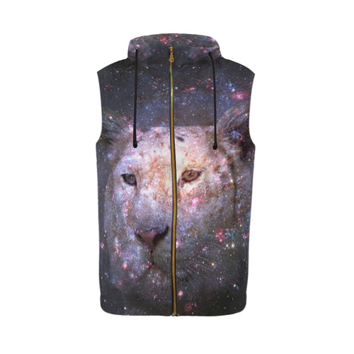 Tiger and Galaxy All Over Print Sleeveless Zip Up Hoodie for Men (Model H16)