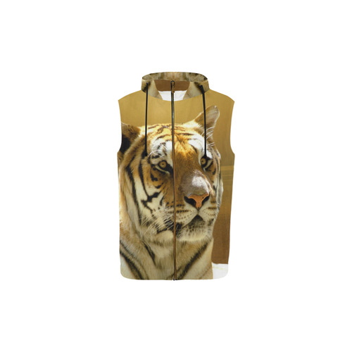 Golden Tiger All Over Print Sleeveless Zip Up Hoodie for Kid (Model H16)