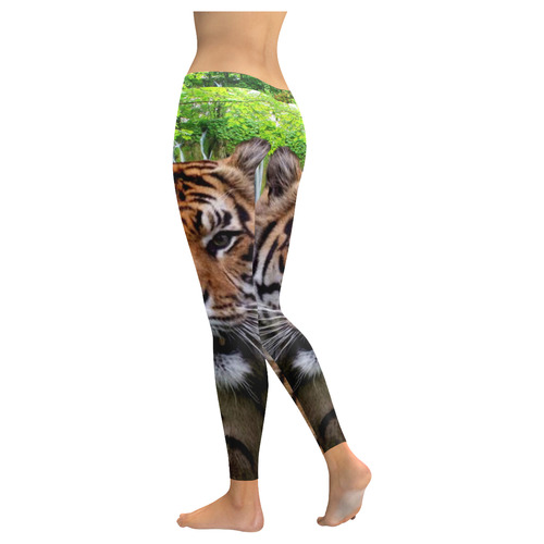 Tiger and Waterfall Women's Low Rise Leggings (Invisible Stitch) (Model L05)