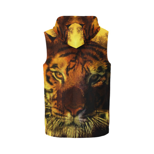 Tiger Face All Over Print Sleeveless Zip Up Hoodie for Men (Model H16)