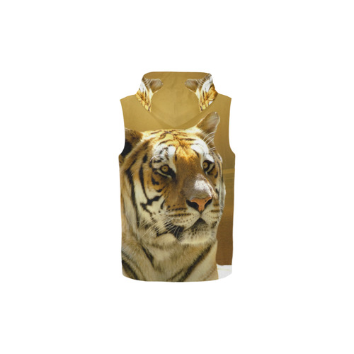 Golden Tiger All Over Print Sleeveless Zip Up Hoodie for Kid (Model H16)