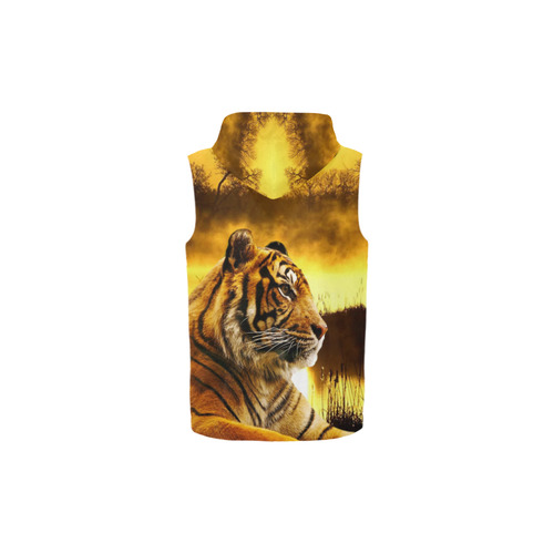 Tiger and Sunset All Over Print Sleeveless Zip Up Hoodie for Kid (Model H16)