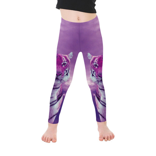 Purple Tiger Kid's Ankle Length Leggings (Model L06)