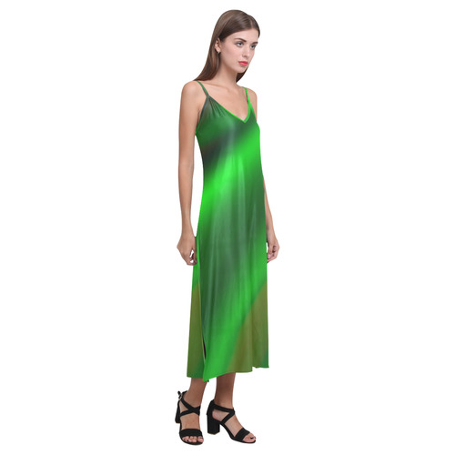 Emerald fire V-Neck Open Fork Long Dress(Model D18)