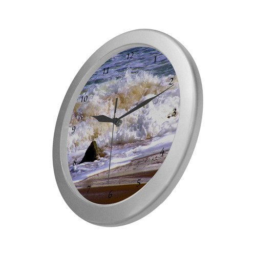 Waves on the shore Silver Color Wall Clock