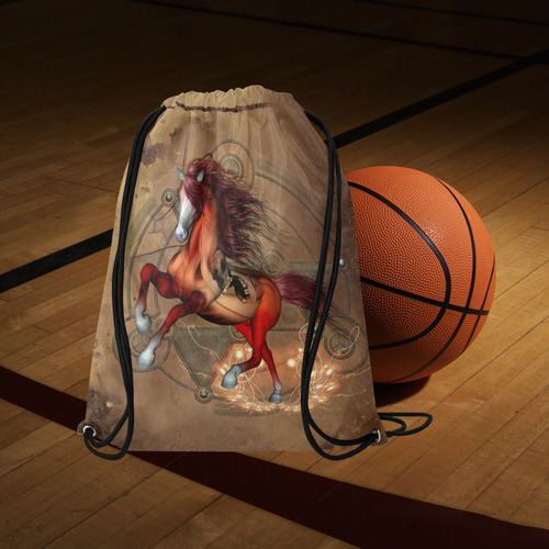 Wonderful horse with skull, red colors Large Drawstring Bag Model 1604 (Twin Sides)  16.5"(W) * 19.3"(H)