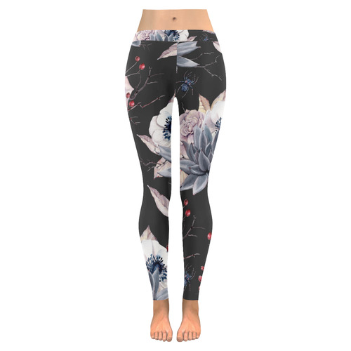 Halloween Floral Women's Low Rise Leggings (Invisible Stitch) (Model L05)