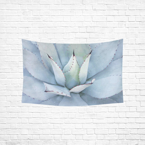 Succulent  Blue Green Nature Vector Art Cotton Linen Wall Tapestry 60"x 40"