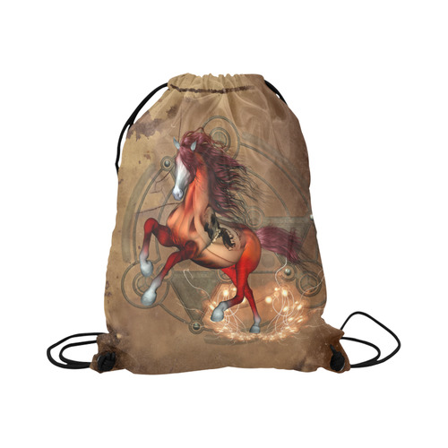 Wonderful horse with skull, red colors Large Drawstring Bag Model 1604 (Twin Sides)  16.5"(W) * 19.3"(H)