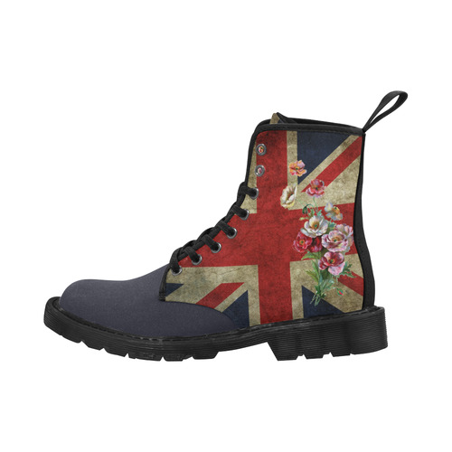 Union Jack with Flowers Blue Toe Martin Boots for Men (Black) (Model 1203H)