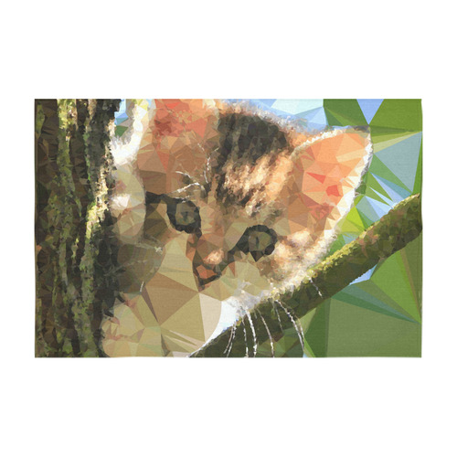 Kitten In Tree Low Poly Triangles Cotton Linen Tablecloth 60" x 90"