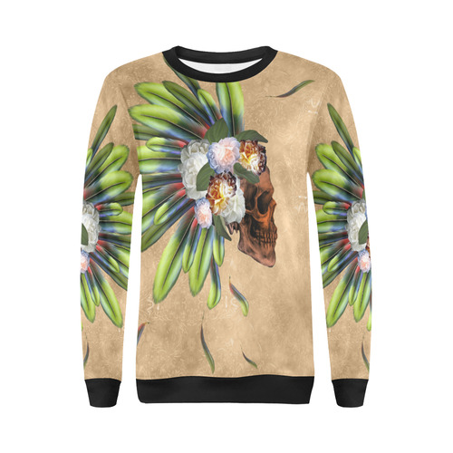 Amazing skull with feathers and flowers