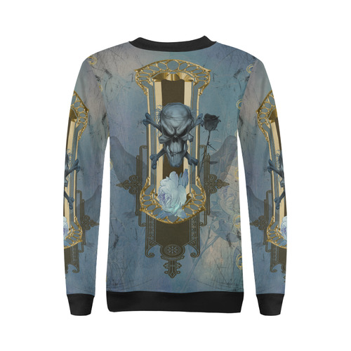 The blue skull with crow All Over Print Crewneck Sweatshirt for Women (Model H18)
