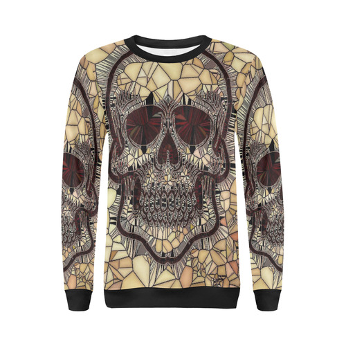 Glass Mosaic Skull,beige by JamColors All Over Print Crewneck Sweatshirt for Women (Model H18)