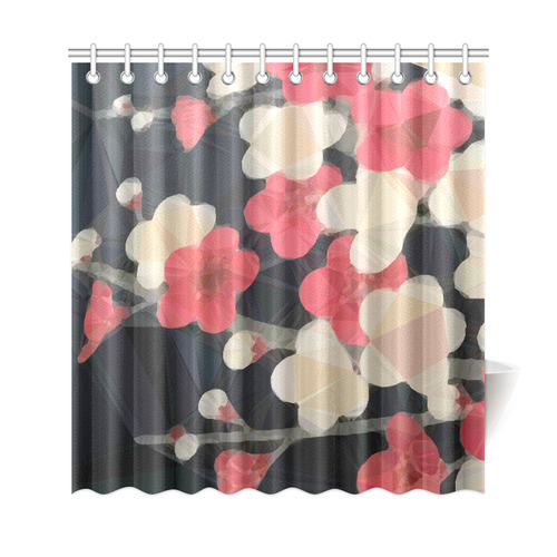 Pink Sakura Japanese Floral Low Poly Geometric Shower Curtain 69"x72"