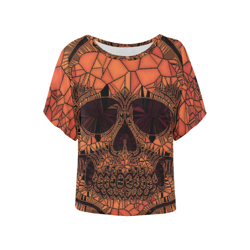 Glass Mosaic Skull,red by JamColors Women's Batwing-Sleeved Blouse T shirt (Model T44)