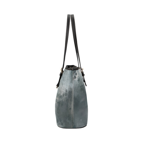 Dark grey letter vintage batik look Leather Tote Bag/Large (Model 1651)
