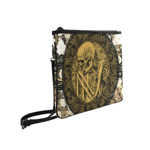 The skeleton in a round button with flowers Slim Clutch Bag (Model 1668)