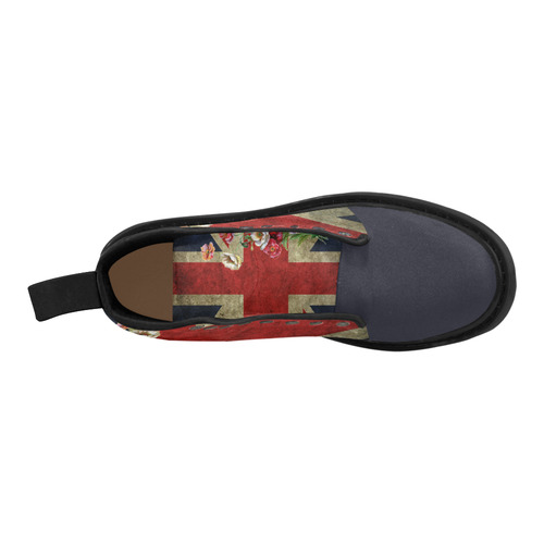 Union Jack with Flowers Blue Toe Martin Boots for Men (Black) (Model 1203H)