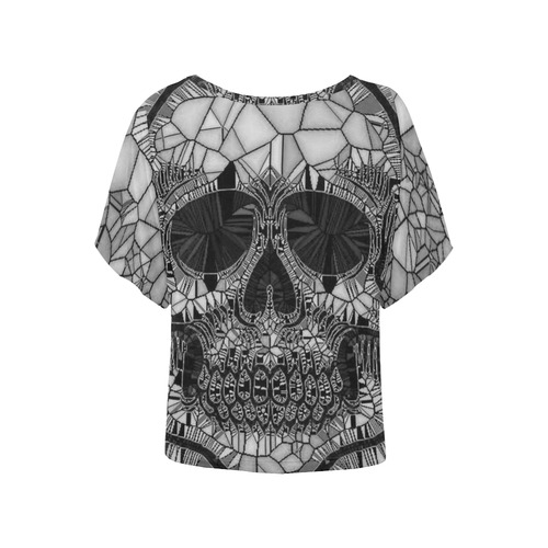 Glass Mosaic Skull, black  by JamColors Women's Batwing-Sleeved Blouse T shirt (Model T44)