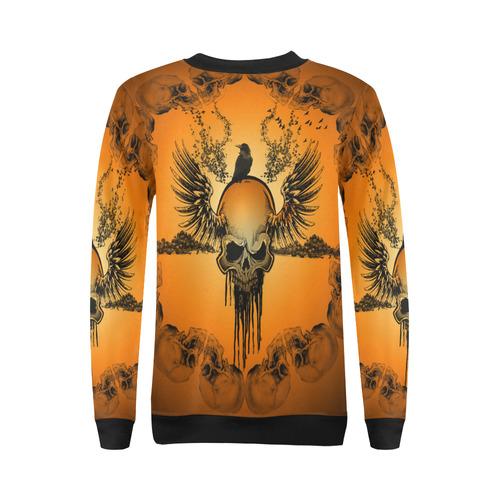 Amazing skull with crow All Over Print Crewneck Sweatshirt for Women (Model H18)