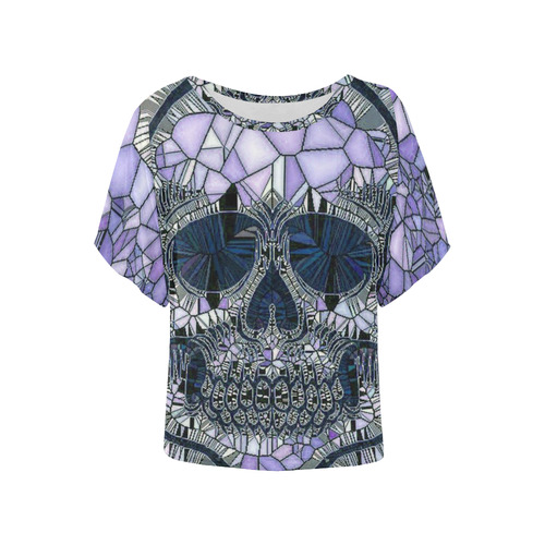 Glass Mosaic Skull, blue by JamColors Women's Batwing-Sleeved Blouse T shirt (Model T44)