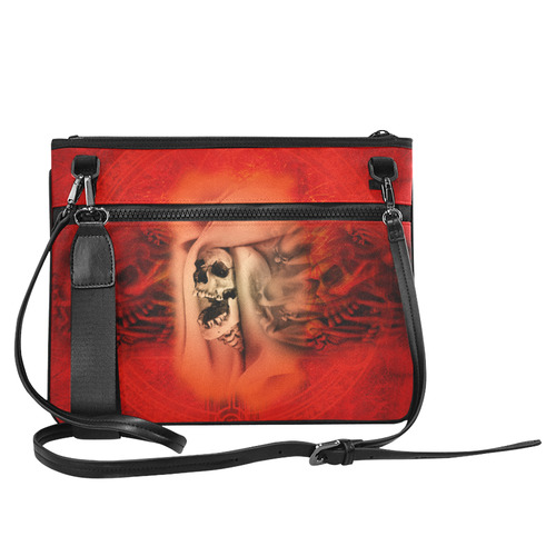 Creepy skulls on red background Slim Clutch Bag (Model 1668)