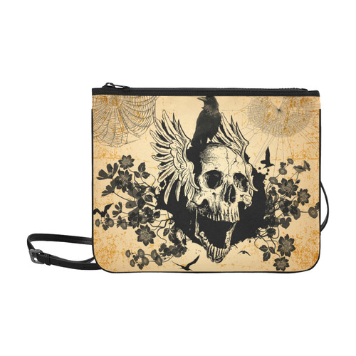 Awesome skull with crow Slim Clutch Bag (Model 1668)