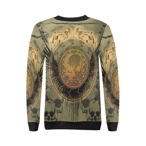 Awesome skulls on round button All Over Print Crewneck Sweatshirt for Women (Model H18)