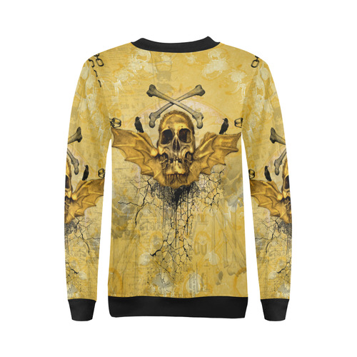 Awesome skull in golden colors All Over Print Crewneck Sweatshirt for Women (Model H18)