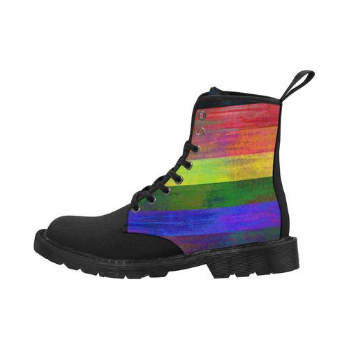 Rainbow Flag Colored Stripes Dark Grunge Martin Boots for Men (Black) (Model 1203H)