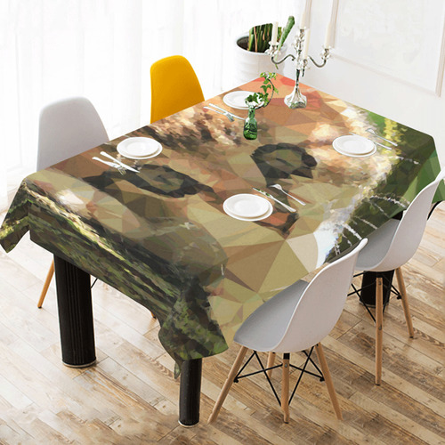 Kitten In Tree Low Poly Triangles Cotton Linen Tablecloth 60" x 90"