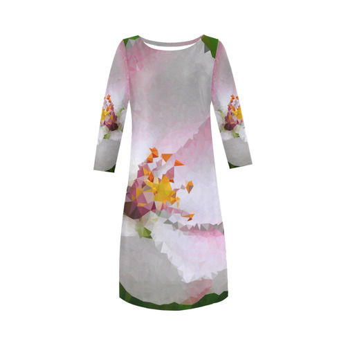 Pink Spring Floral Low Poly Geometric Round Collar Dress (D22)